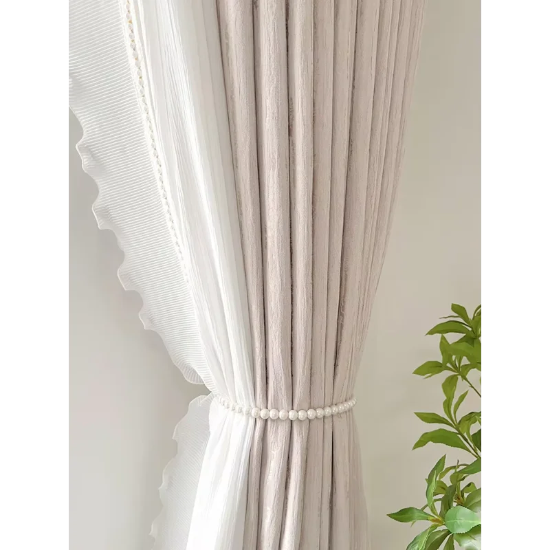 Custom  French Luxury Blackout Curtains for Living Room Bedroom Cream Chenille Curtain Blackout Valance Custom Tulle White Tulle