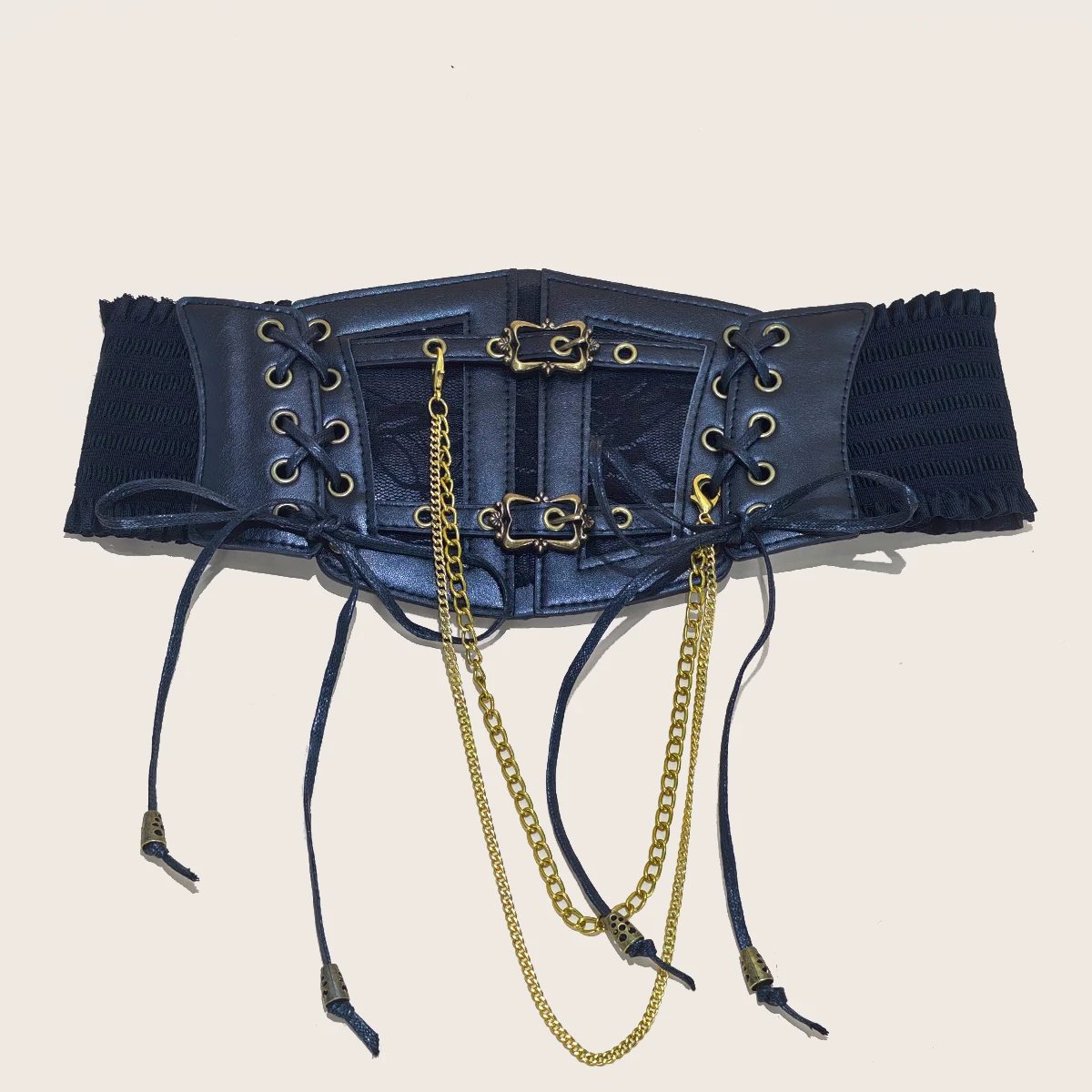 Spitze Korsett Punk Schwarz Breiten Gürtel Mit Kette Pu Leder Abnehmen Körper Gürtel für Frauen Elastische Hohe Taille Gürtel Weibliche Cummerbunds – Detail 9