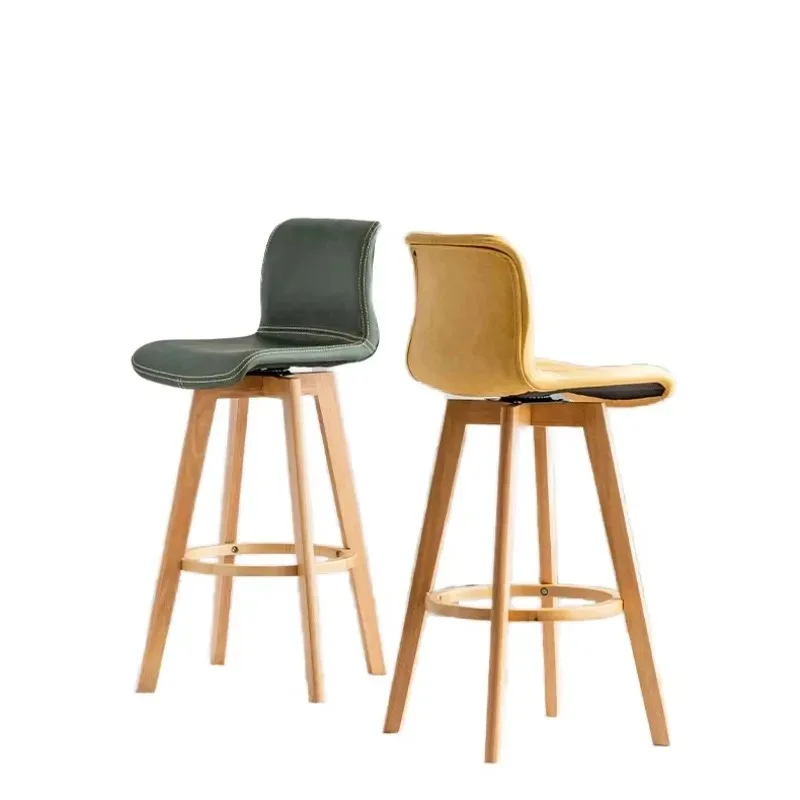 Rustic Style Modern Solid Wood Frame High Bar Stool with Linen Fabric and Curved Backrest Hotel and Restaurant High bar Chairs