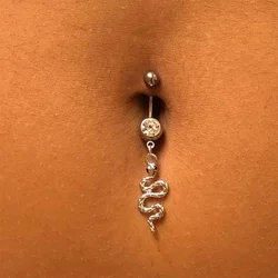 Sexy Snake Pendant Belly Button Nail Rings Crystal Fashion Stainless Steel Navel Piercing Body Jewelry For Women Girls Nightclub