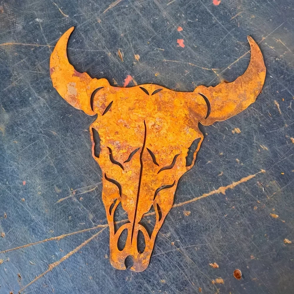 Rustic Bull Skull Metal Wall Decor: Western Cow Skull Sign for Home & Outdoor, Perfect for Halloween, Christmas, Easter