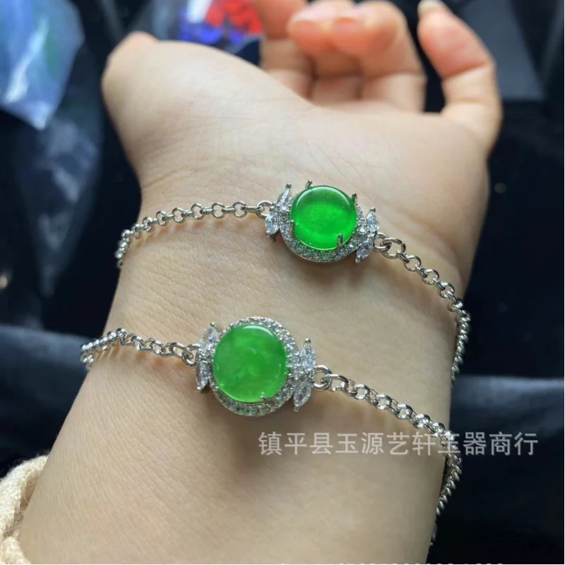 

Jadeite Color Yang Green Peace Type Jade 925 Silver Plated Inlaid Women'S Fashion Jewelry Bracelet Accessori