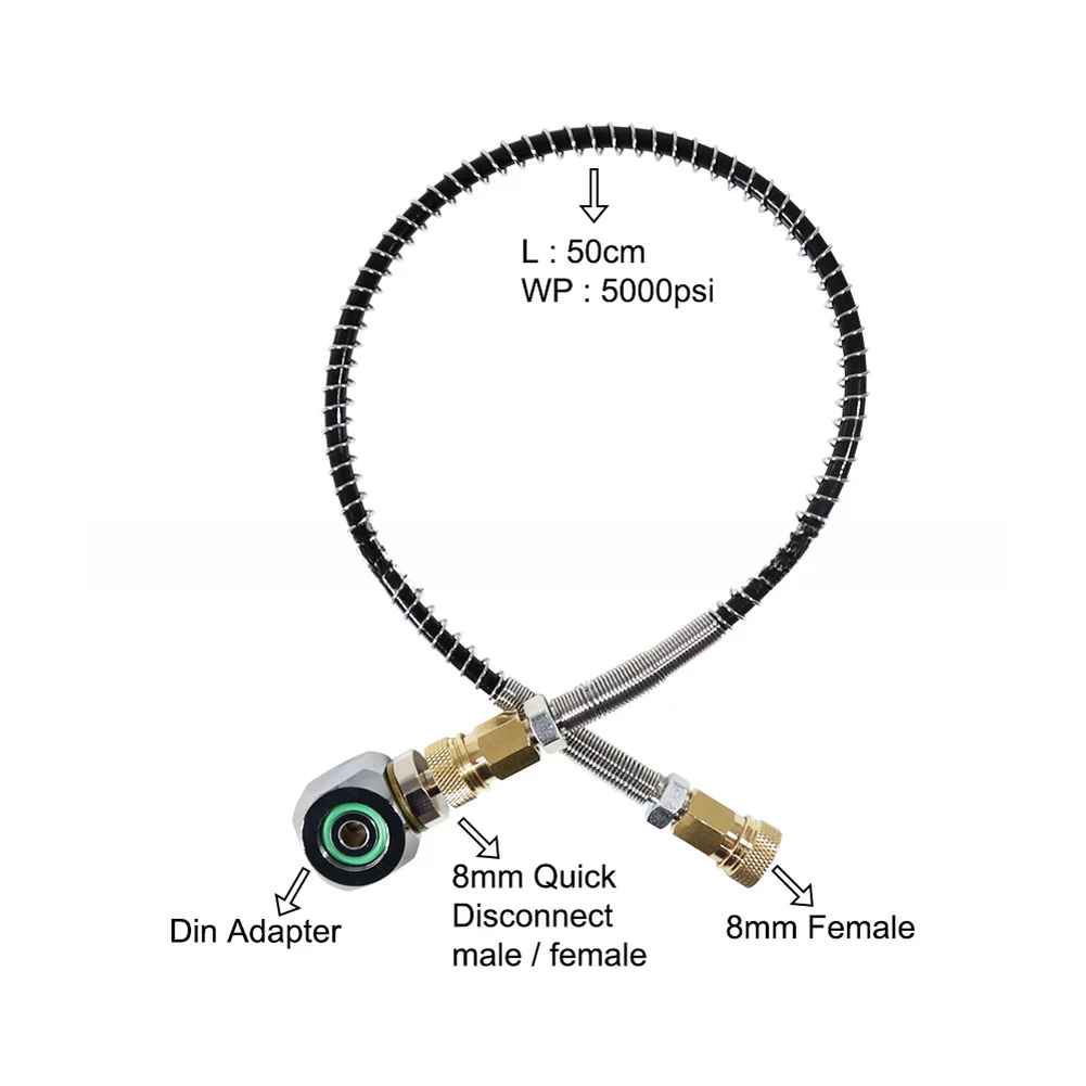 Transfill Hose Diving DIN Head 50 Cm 19.7 In Precision Fittings And Seals Compact And Lightweight Stable Flow During Fill