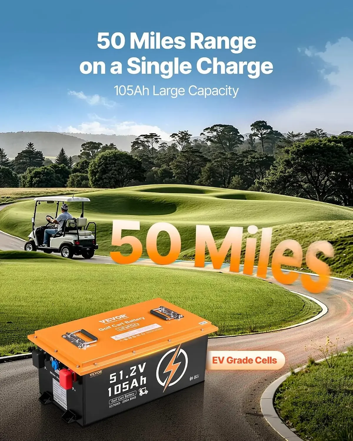 48V 105Ah Golf Cart Lithium Battery, 48 Volt Golf Cart Battery with 200A BMS, Touch Monitor and Mobile APP, LiFePO4 Battery