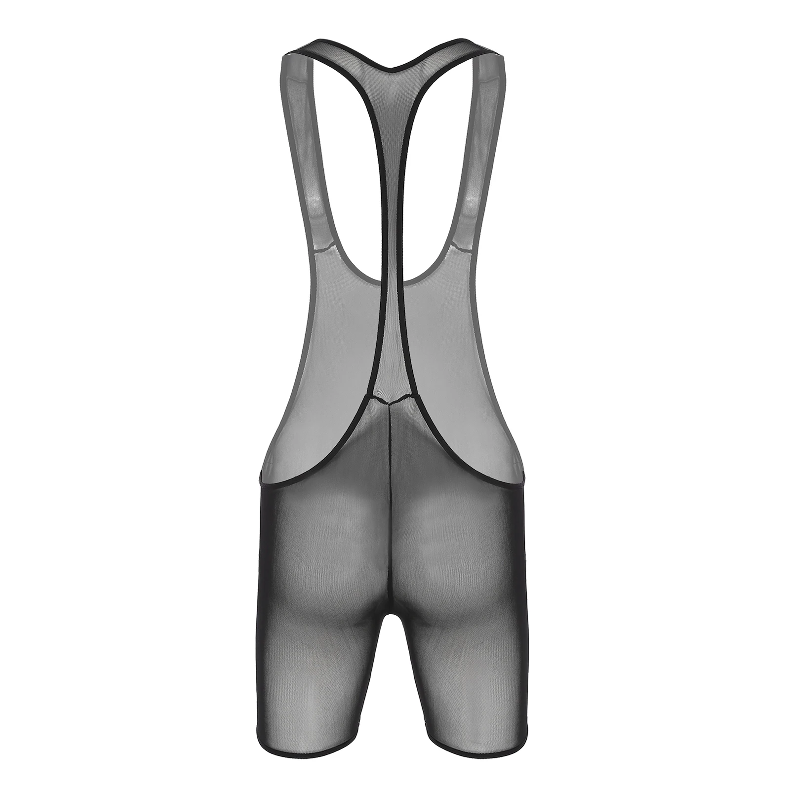 Mens Swimwear See-Through Mesh Deep U Neck Bodysuit Wrestling Singlet Jumpsuit Nightwear Nightclub Costume