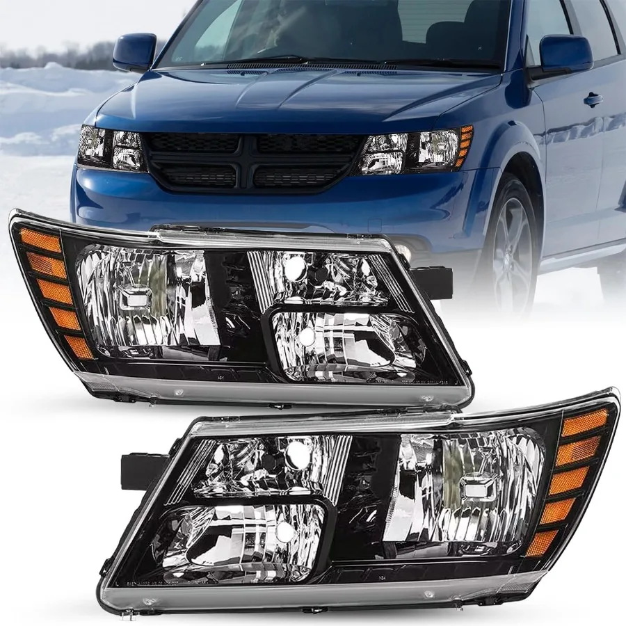 

Headlight Assembly Fit for 2009-2020 Dodge Journey Headlamp Replacement OEM Black Housing with Amber Reflector LH+RH (Set of 2)