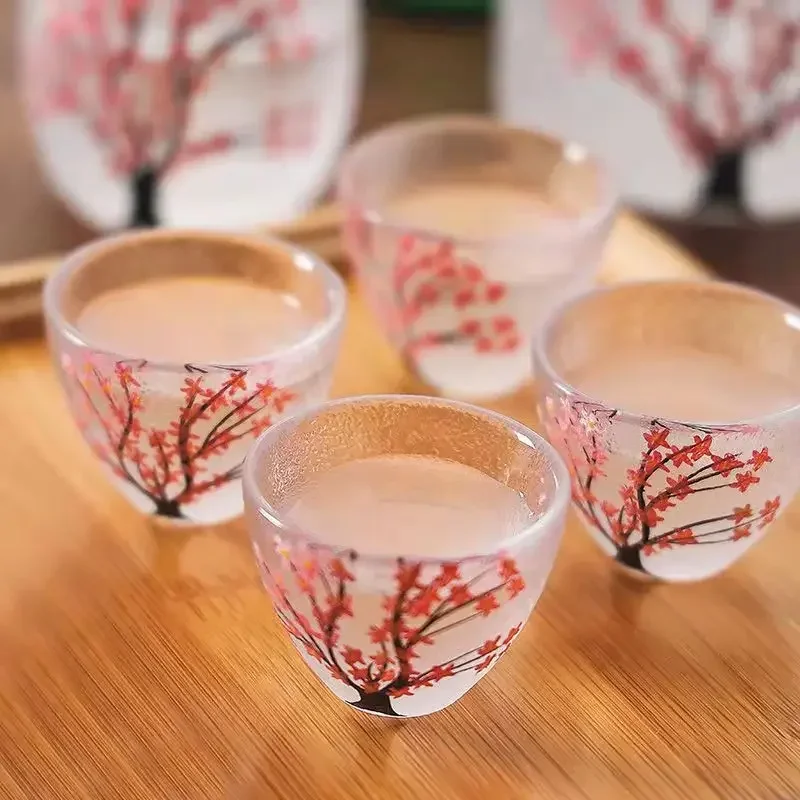 Japanese sakura sake glass set handmade glass one or two white wine glasses shot glass wine warmer set