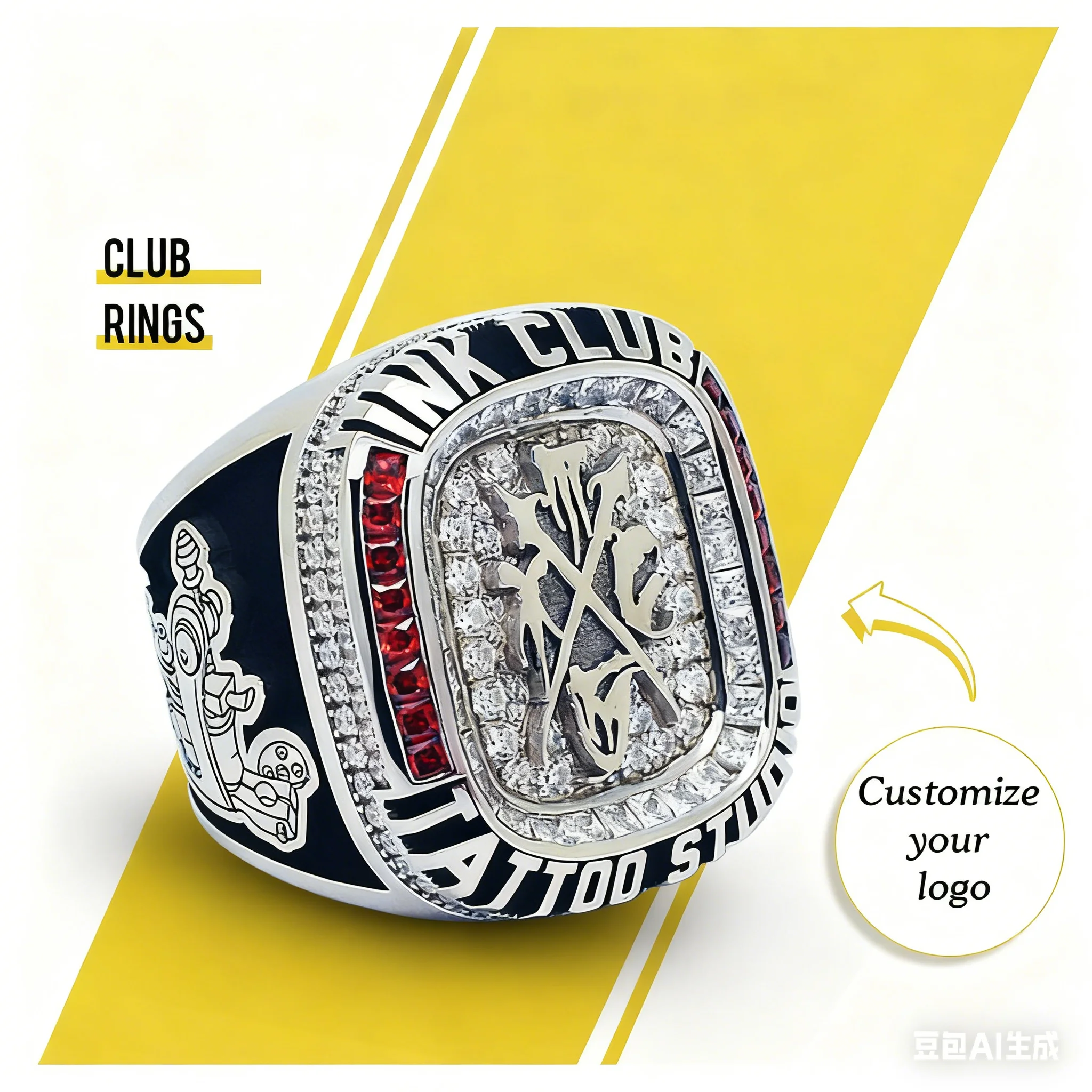 

Памятное кольцо с корпоративным принтом по индивидуальному заказу, модное кольцо для сотрудников комиссий, индивидуальный дизайн, настраиваемое имя