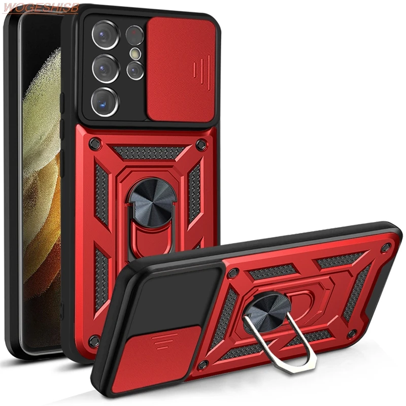 

Armor Shockproof Slide Lens Phone Case for Samsung Galaxy A23 A13 A72 A52s A42 A32 A22s A12s A03 Core Stand Holder Cover Fundas