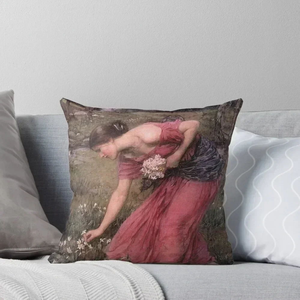 Vintage John William Waterhouse - Narcissus 1912 Fine Art Throw Pillow Throw Pillow Pillow Cases