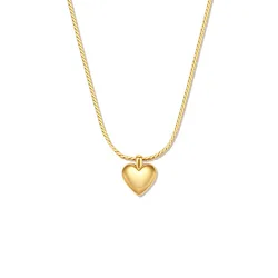 925 Sterling Silver Gold Plated Silver Heart Plain Chain Choker Necklace Women Fine Jewelry