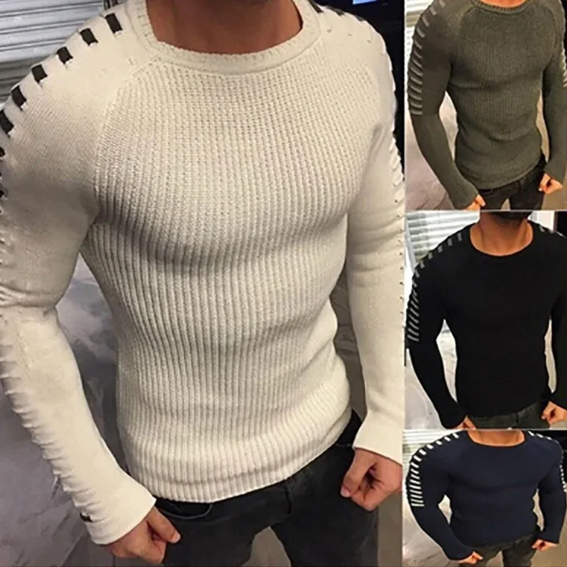 

2023 Sweater European and American Autumn and Winter Men's Slim Fit Long Sleeve Round Neck Knitted Top Large Men's Wear