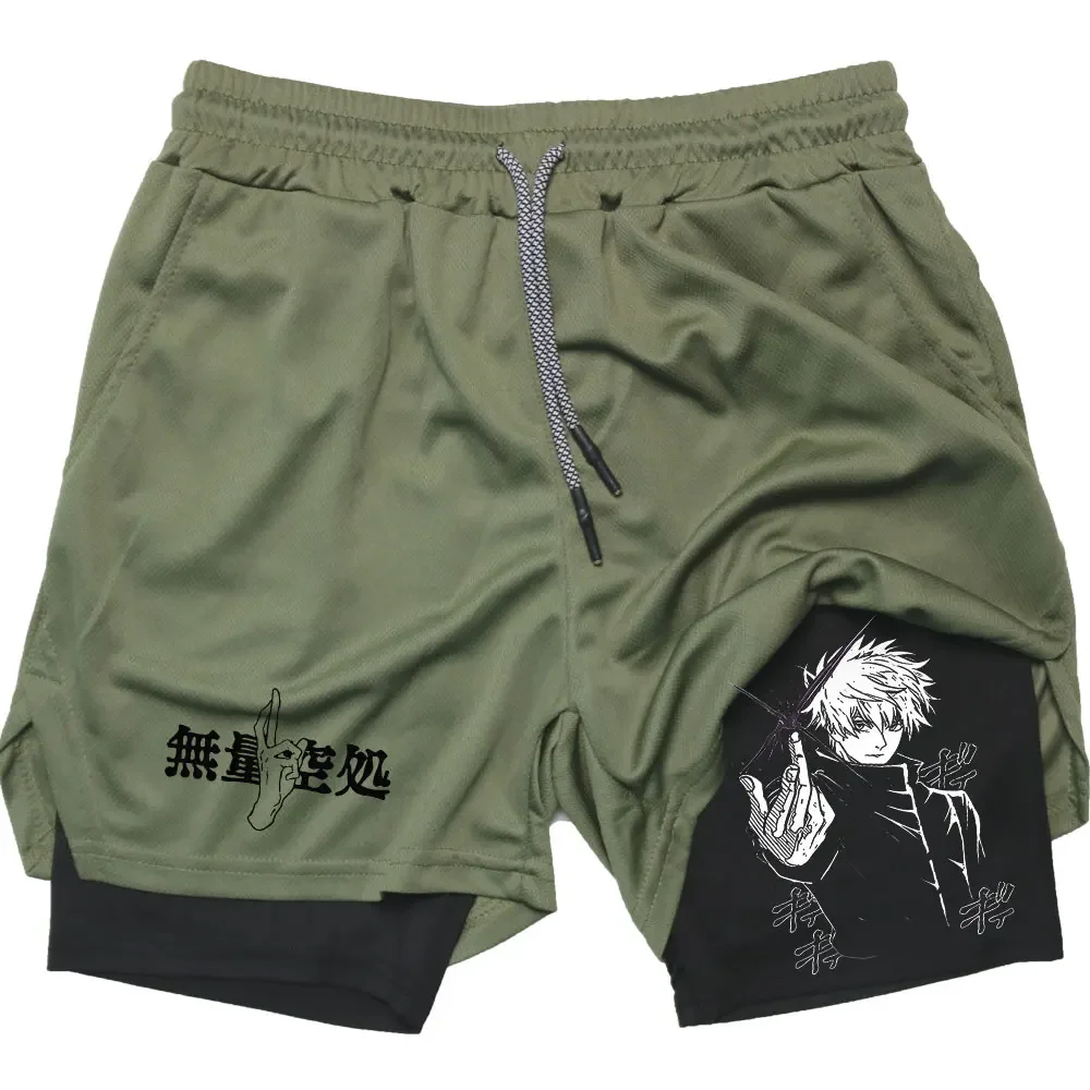 Anime Compression Shorts Summer Sportswear Men GYM 2 In 1 Training Workout Male Fitness Sport Shorts