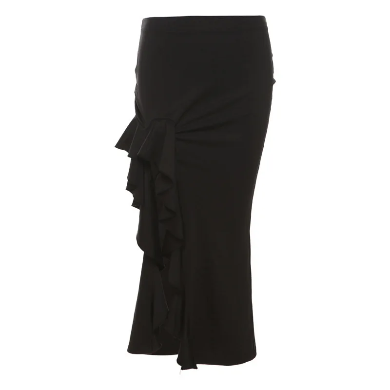

Feng 2024 Summer New Women's Solid Color Slim Fit Street Fashion High Waist Wrapped Hip Split Half Skirt