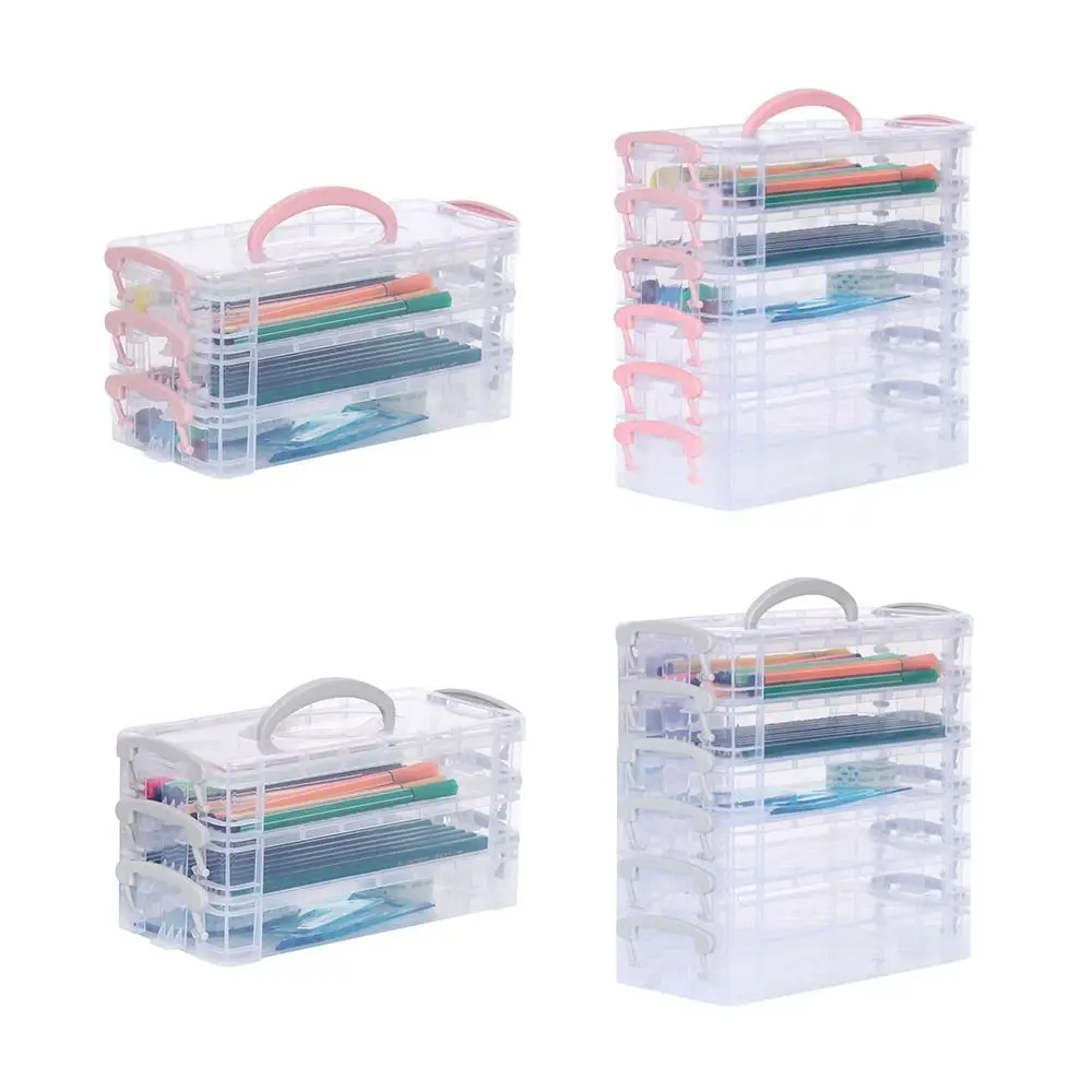 Portable 3/6-layer Paintbrush Box Watercolor Detachable Pen Storage Box Color Multi-function Stationery Organizer Lipstick