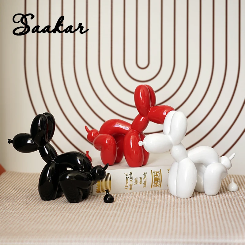 SAAKAR Resin Cute Squat Poop Balloon Dog Sculpture Funny Animal Figurines Art Handicrafts Modle Statue Home Bedroom Decor Object