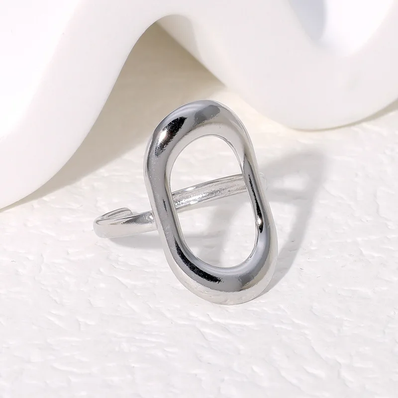 Stainless Steel Hollow Ring for Women Gold Color Geometric Oval Rings Opening Female Jewelry Simple Accessories Silver Color