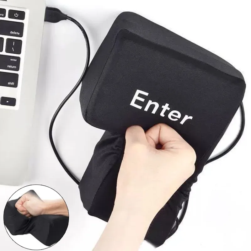 Big USB Enter Key Mouse Anti Stress Button Decompression Computer Any Vent Pillows Button Desktop Pillow For Programmer Worker