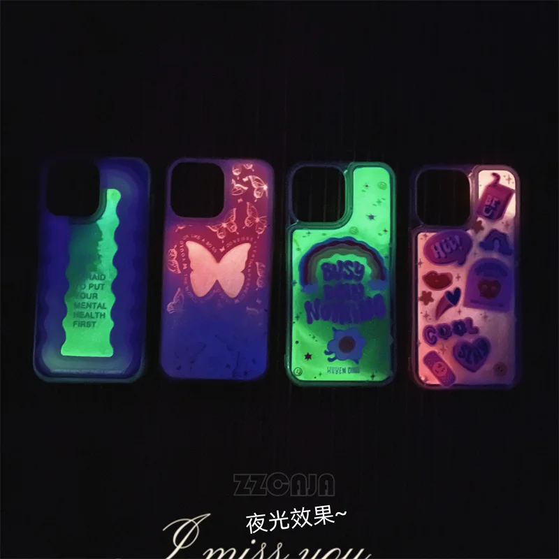 Luminous Casing for iPhone 6 6S Plus 7 8 Plus Case Soft Silicone Liquid Quicksand Cover Peach Blossom Elk Deer Glow in The Dark