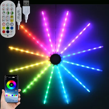 USB LED fajerwerki diody na wstążce RGB Festoon bajkowe oświetlenie Bluetooth kontrola aplikacji lampka nocna na przyjęcie świąteczne wystrój ścian salonu