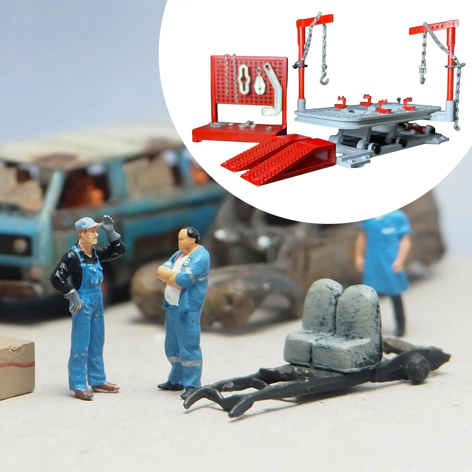 Kit de levage de Garage, accessoires de scène de magasin de voiture de bricolage, peut se déplacer de haut en bas, modèle d'outil de réparation automobile, 1/64