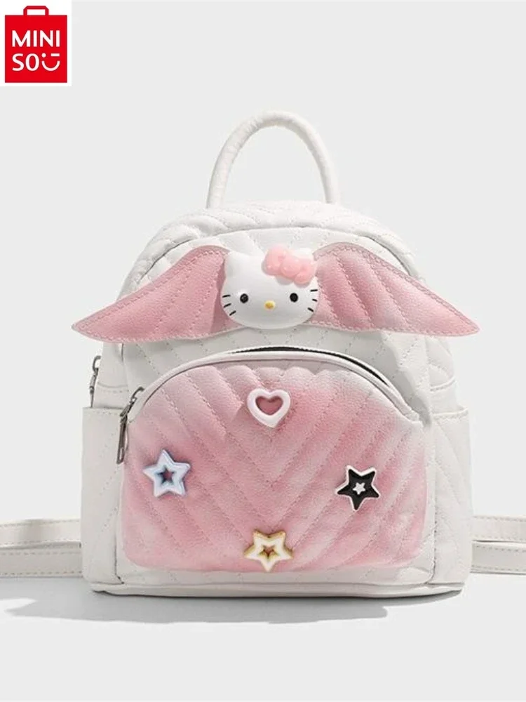 MINISO 2024 New Hello Kitty Cute Cartoon Multi functional Waterproof Student Fashion Backpack