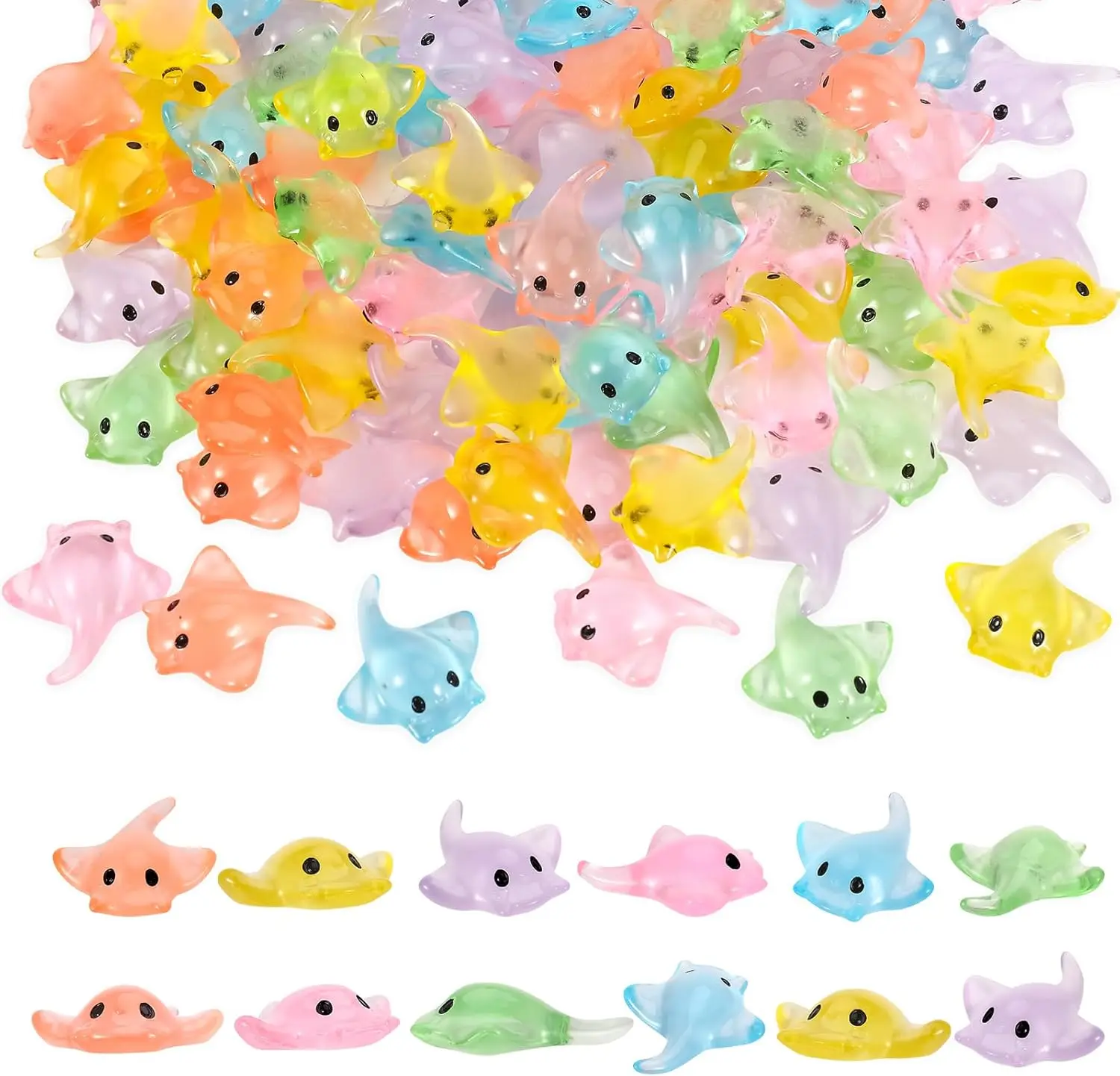 50 PCS Miniature Sting Ray Statues, Mini Sting Ray Fish Cake Decoration, Mini Sting Ray Fish Marine Animal Toy Cake Decor