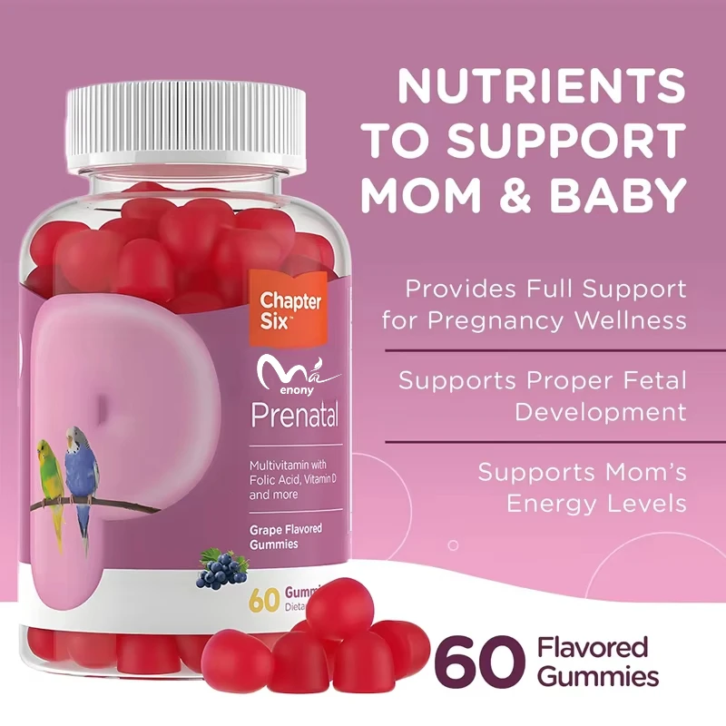 

Grape flavor - Women with folic acid prenatal complex vitamin A, C, D3, E, B6 B12-60 vegetarian gummies support prenatal health