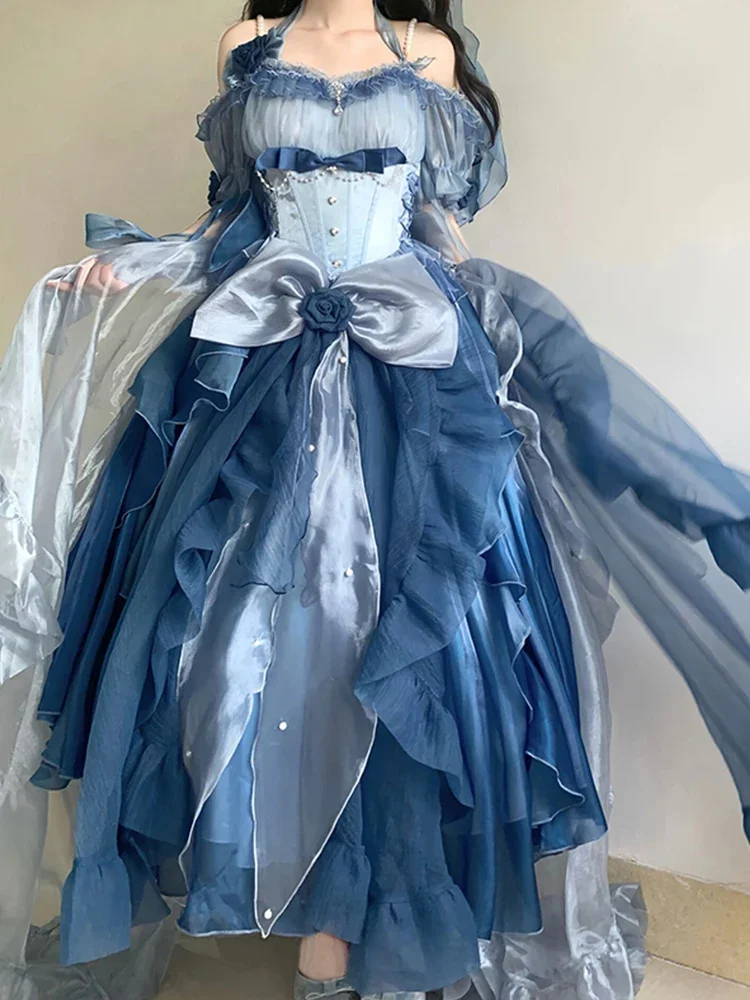 فستان لوليتا جديد لعام 2025 فستان بحمالات أزرق خرافي أنيق تخفيضات كبيرة #1