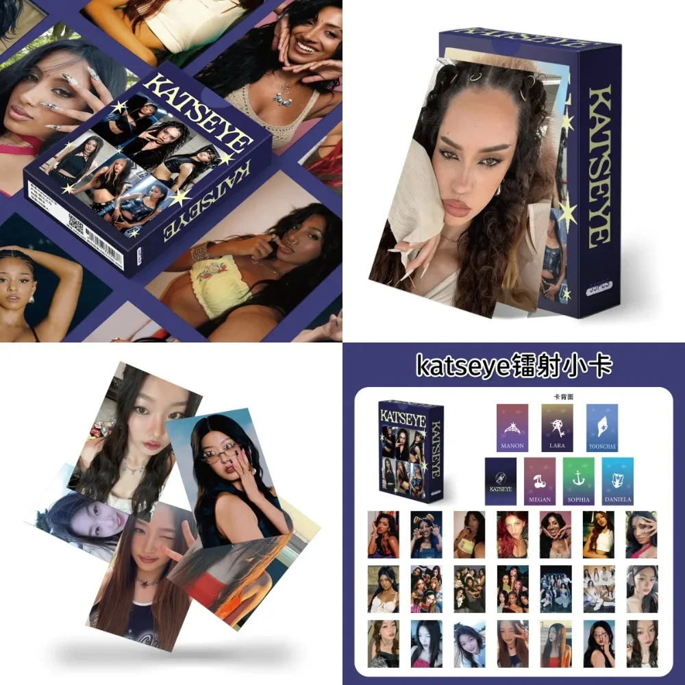 55 Pz/set Kpop Idol Girl KATSEYE Nuove Cartoline Fotografiche MANON SOPHIA DANIELA LARA MEGAN YOONCHAE Laser HD Printd Lomo Carte Ventole Regali
