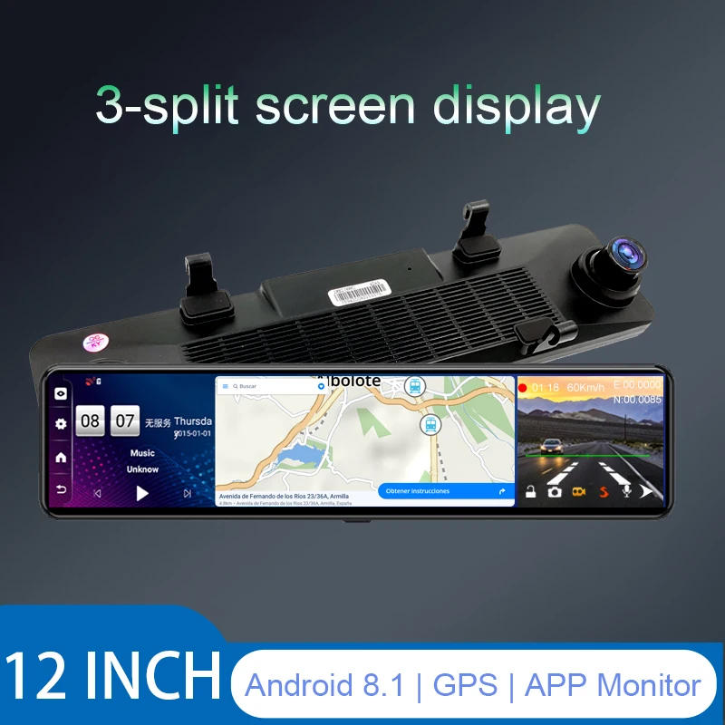 12 Inch car black box Android 8.1 Dash Cam ADAS Car DVR GPS Navigation Rearview Video Recorder Remote monitoring Rearview Mirror