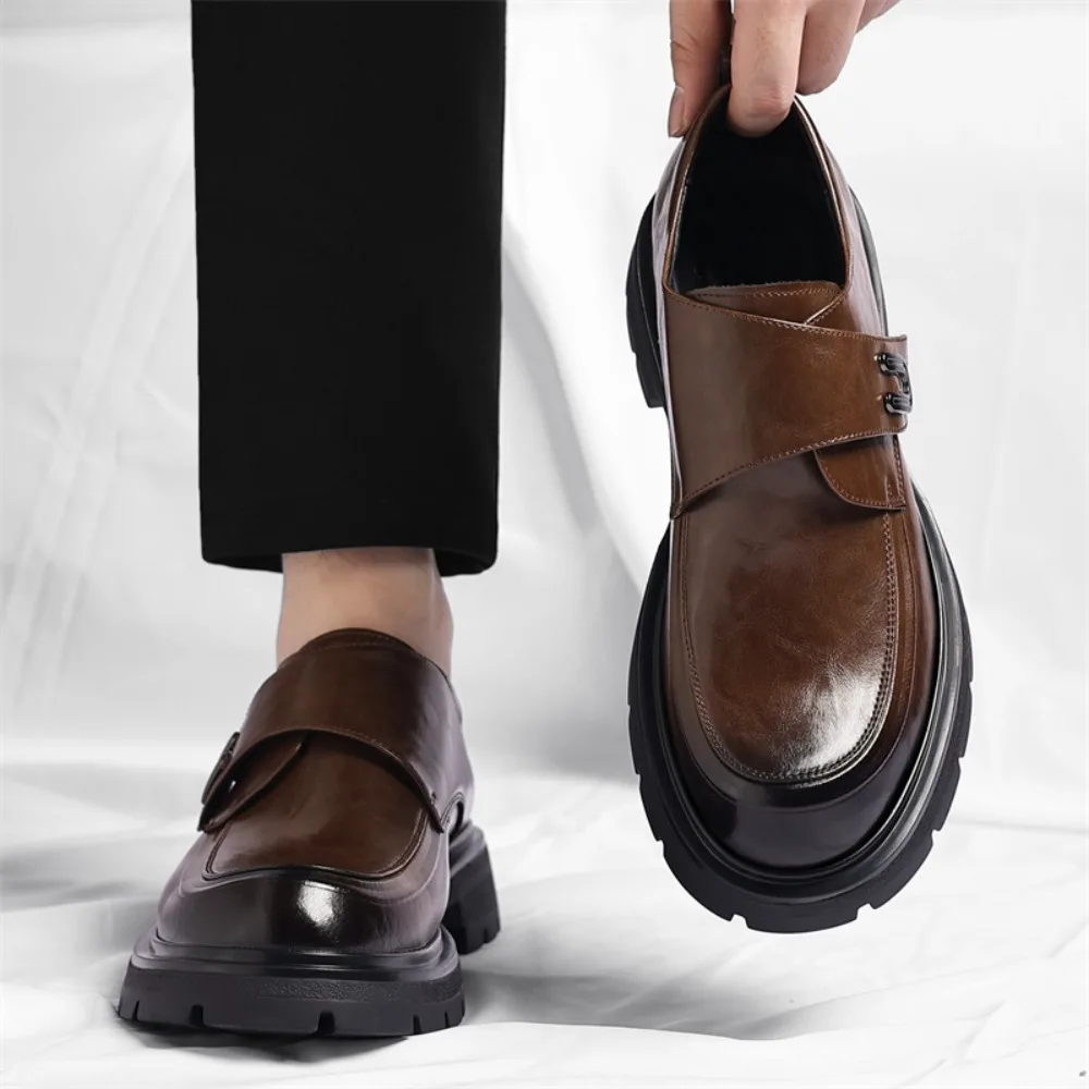 Mocassini eleganti da uomo con cinturino monaco, scarpe casual da uomo per il business, scarpe da uomo nere con plateau, scarpe eleganti da uomo firmate