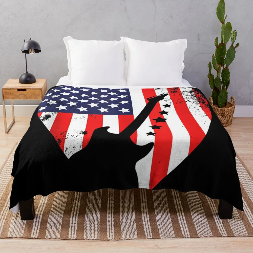 US Flag Vintage Retro Rock'n Roll Guitar Pick for Men Women Throw Blanket bed plaid Quilt Luxury Blankets