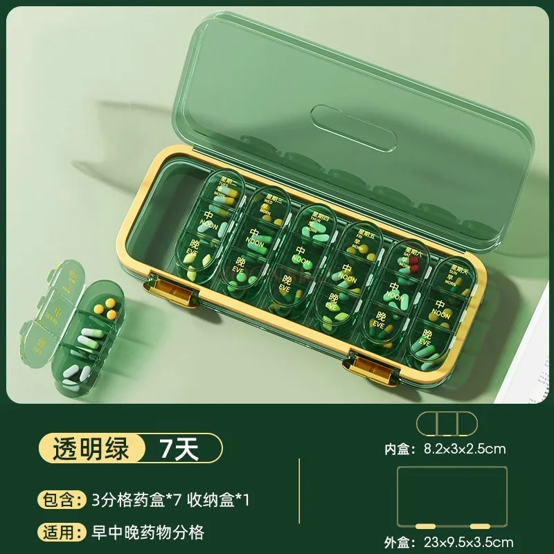 1set Portable medicine box for one week business trip, pill box reminder for medication and drug packaging box