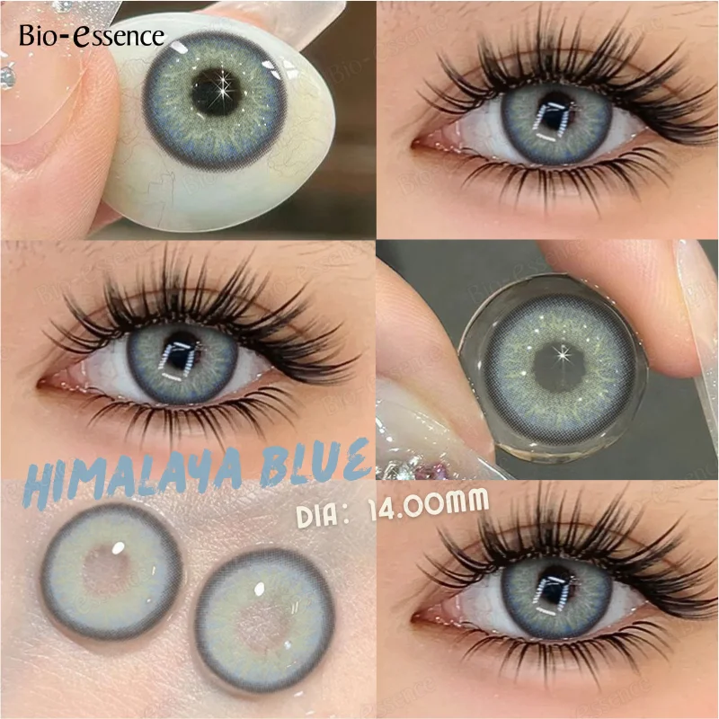 Bio-essence 2Pcs Natural Green Contact Lenses Yearly Brown Colorcon Makeup Gray Pupils Blue Lens for Eyes High Quality Soft Lens