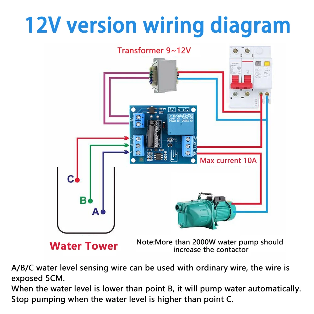 12V NE555 Automatic Water Level Controller Module Liquid Sensor Switch Solenoid Valve Motor Pump Water Tank Control Relay Board