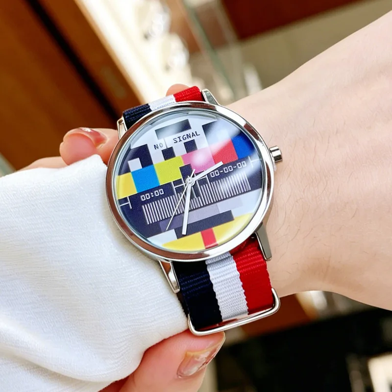 New Concept Color Striped Woven CanvasQuartz Watches Men  Personality Dopamine Style Hot Selling Creative Cool Wristwatch Clock