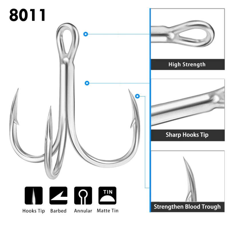 15pcs Bright Tin Barbed Lure Hooks Blood Slot Three Anchor H