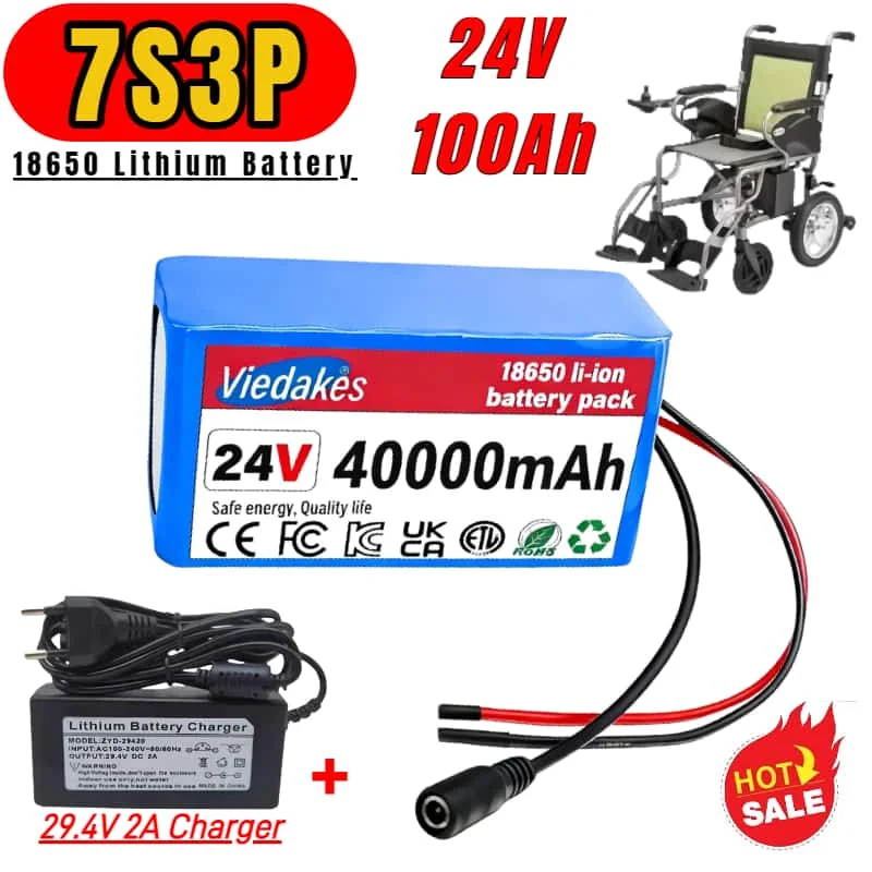 💯24v battery lithium 7S3P 18650 10Ah Li-ion Battery Pack🏅for wheelchairs power Li-ion Replacement Battery +29.4v 2A Charger🔥