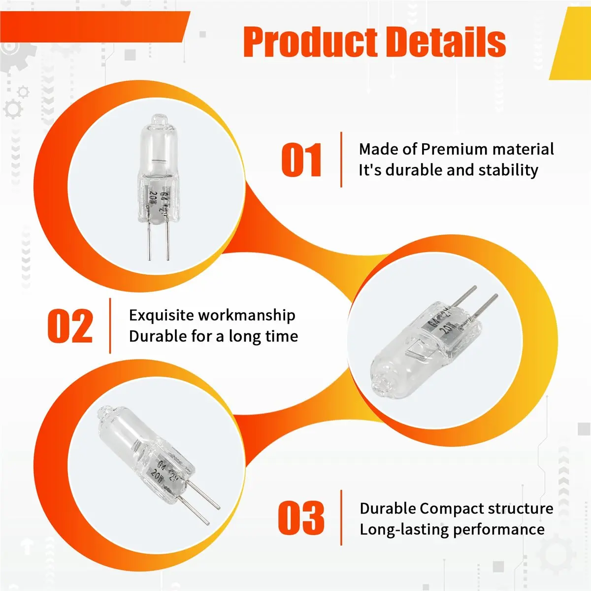 feelfeel G4 Bulb,20 Pack Halogen G4 12V 20W with G4 Bi-Pin Base,High Output G4 Light Bulb 12V 300LM for Cabinet Light Bulbs