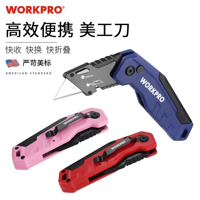 Workpro 2 in 1 Folding Utility Knife And Screwdriver Box Cutter 10-Position Blades Blade Storage Wire Stripping Knife Hand Tool