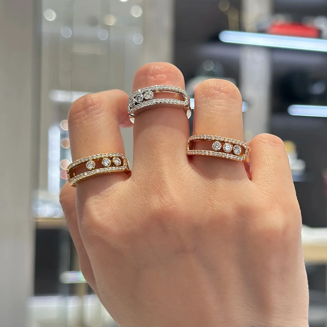 

Классическое женское кольцо из стерлингового серебра 925 пробы с тремя бриллиантами, обручальное кольцо с подвижными бриллиантами