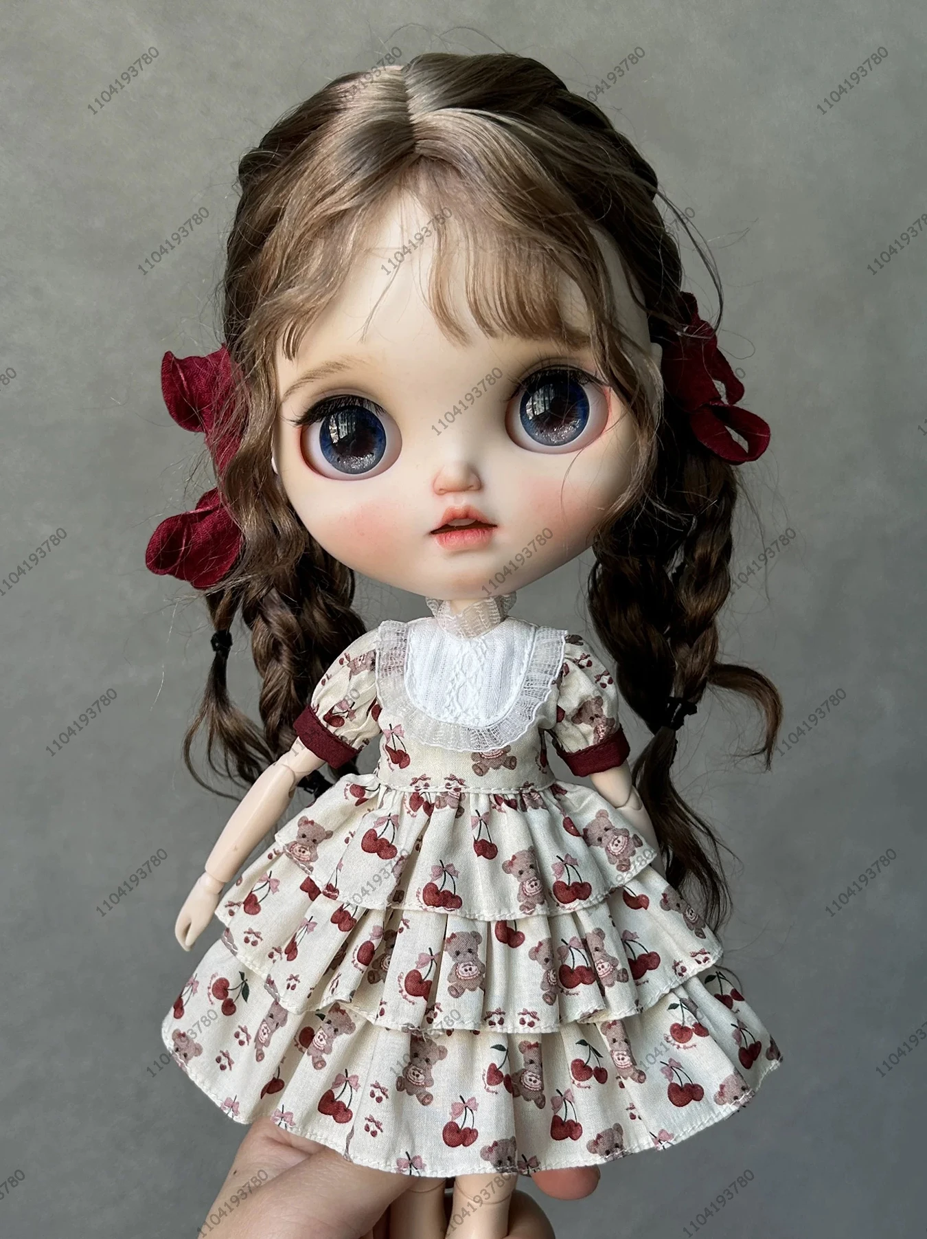 For Blythe Doll 30CM Body 1/6 Ob24 Azone Doll Clothes Retro Cottagecore Style Plaid Dress Patterned Dress Suit Girl Clothes