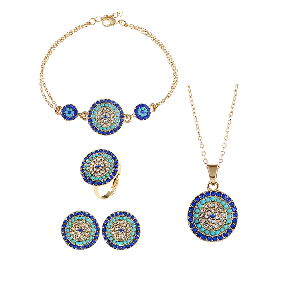 

1Set Turkish Blue Eye Jewelry Neck Necklace Ring Bracelet Set Female Elegant Durable Jewelry Ring Necklace Kit