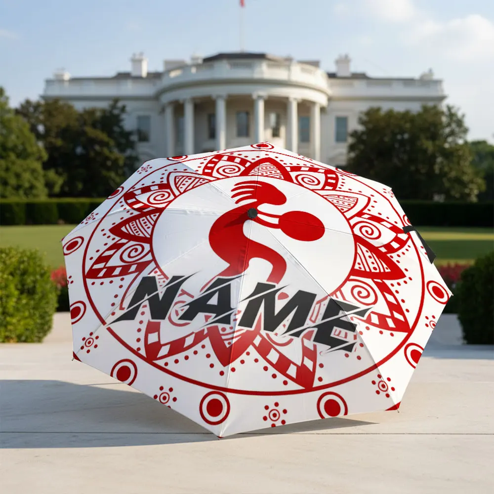 Custom Name umbrella,Tribal Red Mandala Art with Stylized Human Figure Fashion Folding Umbrella for Sunny and Rainy Days, Gift