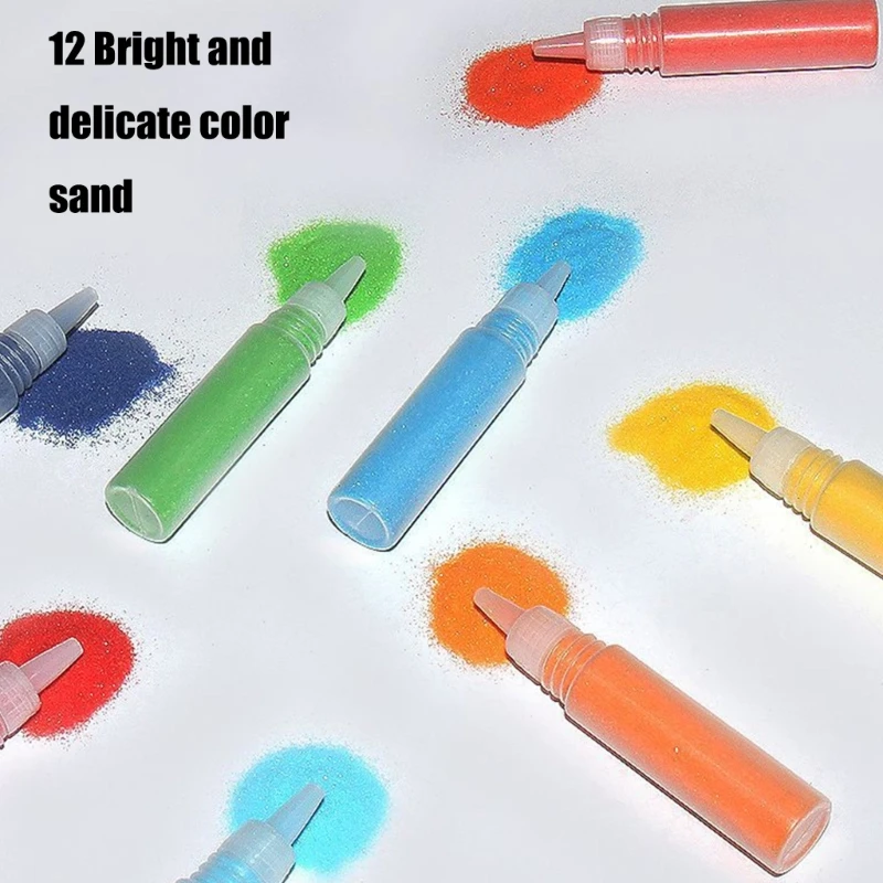 Colorful Sands Art Picture Kits for Kids Handmade Sands Draw Craft Set Birthday Present Colored Sands Painting Accessories