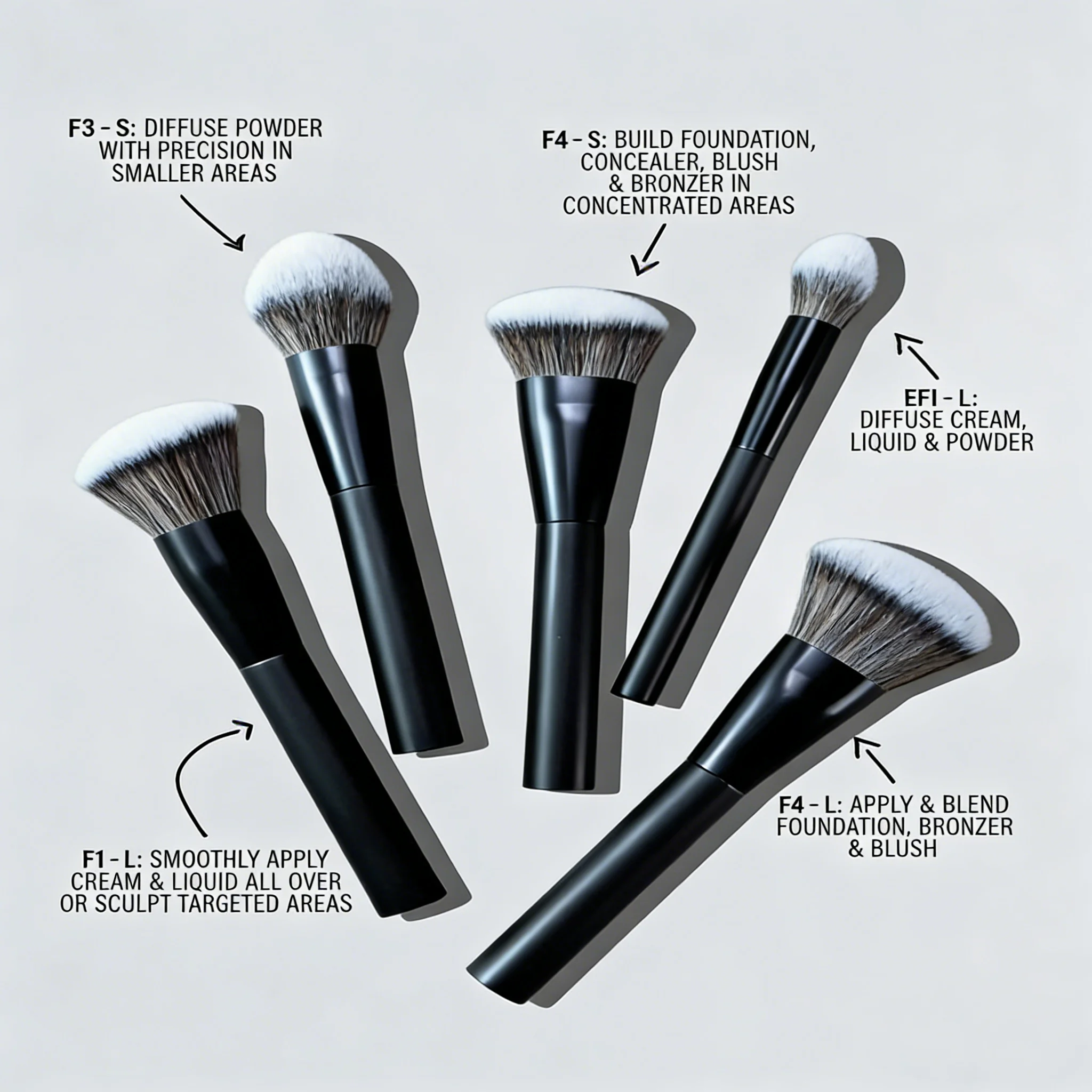 5-Piece Facial Makeup Brush Set: Foundation Brush, Powder Brush, Blush Brush, Concealer Brush, Contour Brush, Blending Brush. High-End Makeup Brushes with Oil-Sprayed Handles for a Comfortable Feel. Professional-Grade Makeup Tools with Dense and Soft Bristles. Portable Makeup Brushes, Essential for Travel, Home, and Daily Use. Beauty Tools for Women