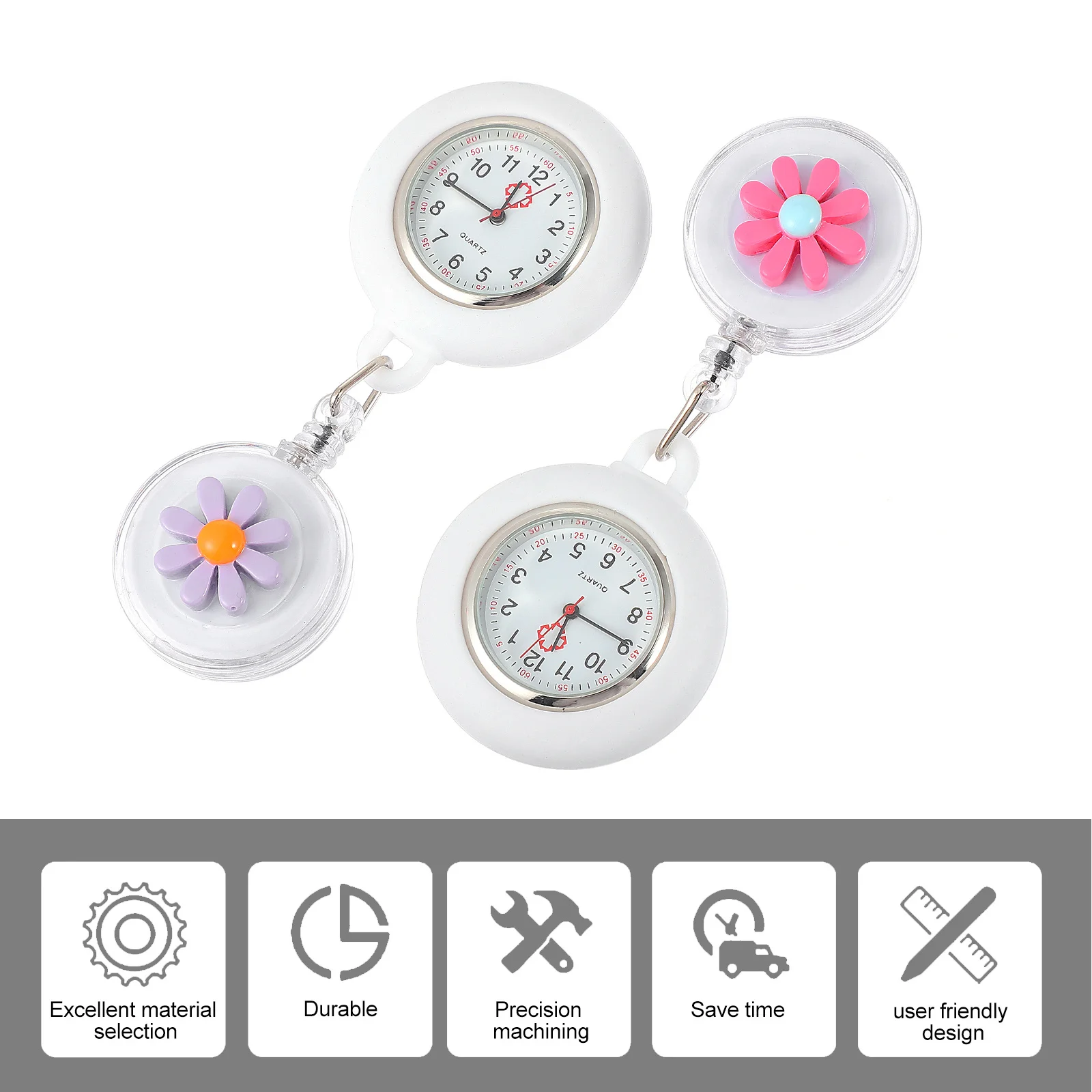 

2Pcs Silicone Nursing Little Daisy Pocket Watches Nurse Chest Decorative Watches Hanging for Doctors