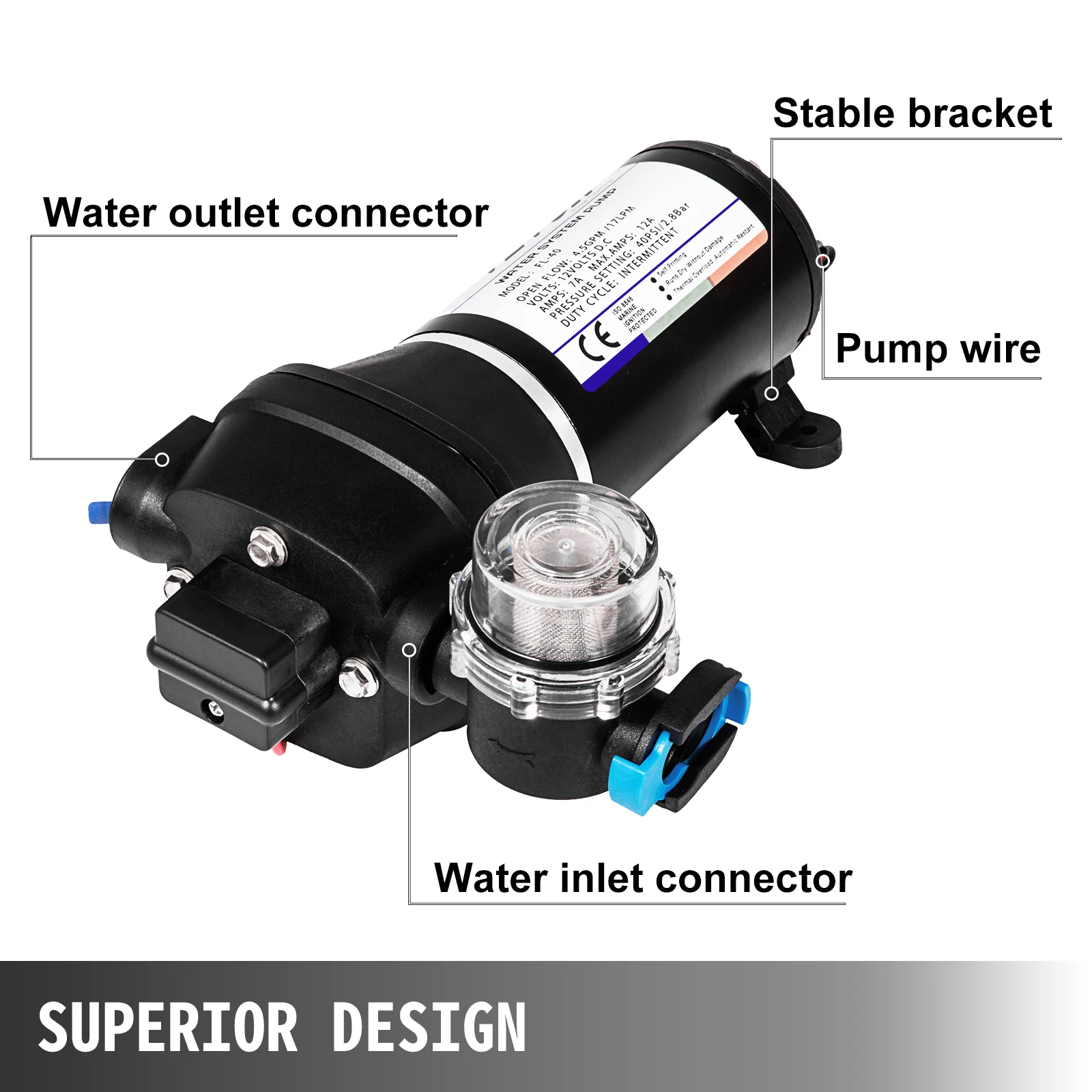 VEVOR 12V membranowa pompa wodna 10L/Min 17PSI 17L/Min 40PSI wysokociśnieniowa automatyczna samozasysająca pompa wspomagająca mgłę rabat