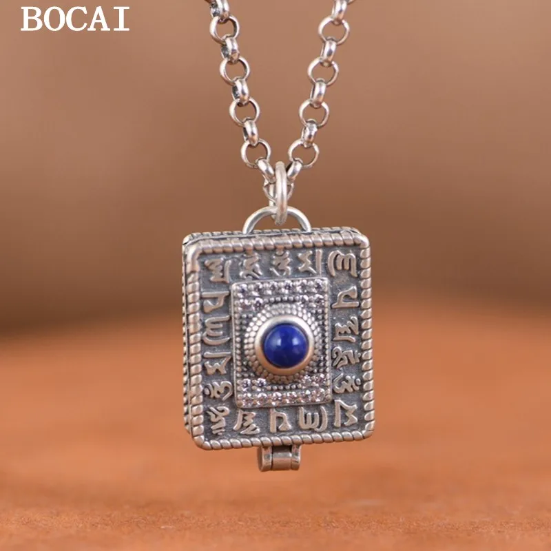 

BOCAI S925 Серебряный ретро минималистичный открывающийся квадратный кулон-коробка Gawu